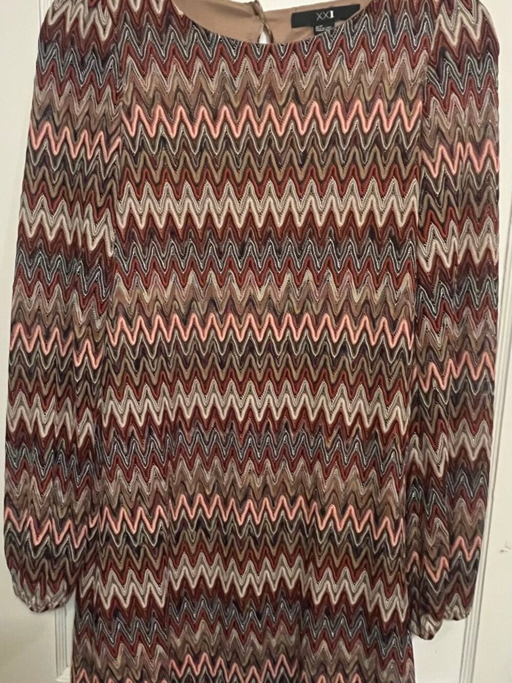 XXI Forever 21 Metallic Chevron Zig Zag Long Sleeve Mini Dress - Size Small